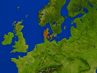 Image showing Denmark from space in red