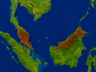 Image showing Malaysia from space in red