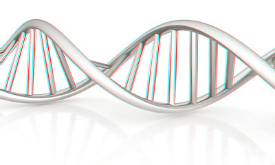 Image showing DNA structure model. 3d illustration. Anaglyph. View with red/cy