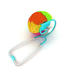 Image showing stethoscope and brain. 3d illustration. Anaglyph. View with red/