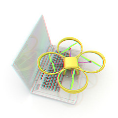 Image showing Drone and laptop. 3D render. Anaglyph. View with red/cyan glasse