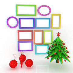 Image showing Set of Christmas and New Year frames and Christmas tree. 3D rend