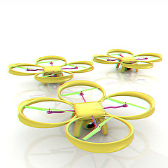 Image showing Drone, quadrocopter, with photo camera. 3d render. Anaglyph. Vie