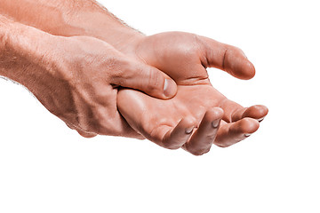 Image showing The male hands massaging