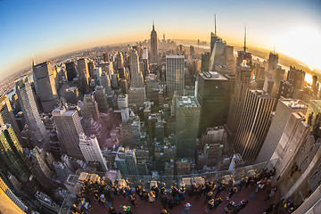 Image showing New York City Manhattan skyline in sunset.