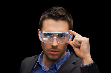 Image showing businessman in virtual reality or 3d glasses