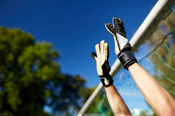 Image showing goalkeeper or soccer player at football goal