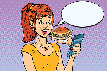 Image showing girl teenager online ordering the Burger fast food