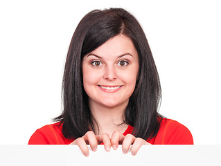 Image showing Woman holding blank signboard