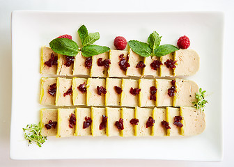 Image showing Chicken liver pate with red jelly for holiday.