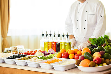 Image showing salad bar with vegetables in the restaurant, healthy food