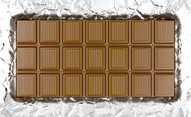 Image showing Chocolate bar on aluminum foil 