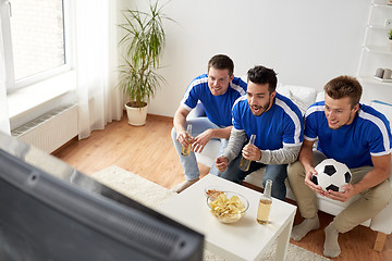 Image showing friends or football fans watching soccer at home