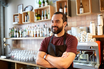 Image showing happy man, barman or waiter at bar