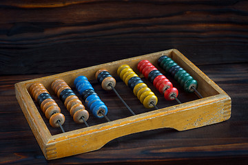 Image showing Old abacus with multi-colored knuckles
