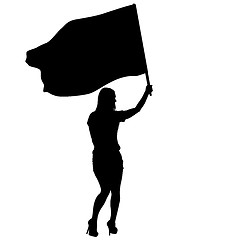 Image showing Black silhouettes of woman with flags on white background