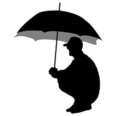 Image showing Black silhouettes of men under the umbrella