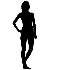 Image showing Black silhouette woman standing, people on white background