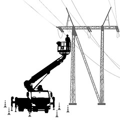 Image showing Electrician, making repairs at a power pole. illustration