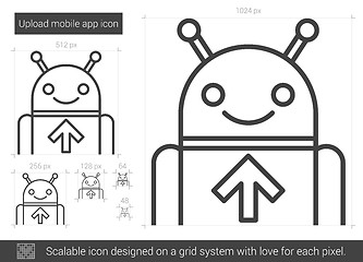 Image showing Upload mobile app line icon.