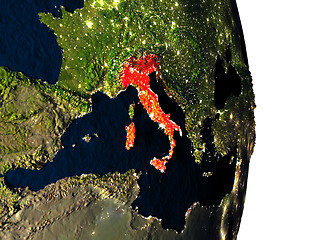 Image showing Italy from space during dusk