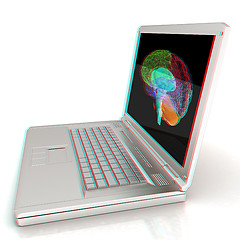 Image showing creative three-dimensional model of  human brain scan on a digit