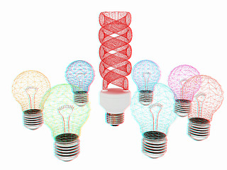 Image showing energy-saving lamps. 3D illustration. Anaglyph. View with red/cy