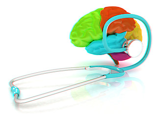 Image showing stethoscope and brain. 3d illustration. Anaglyph. View with red/