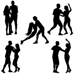 Image showing Black set silhouettes Dancing on white background. illustration