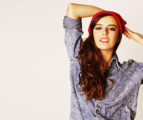 Image showing young cheerful brunette teenage girl on white background