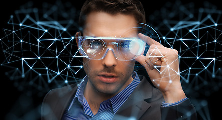 Image showing businessman in virtual reality or 3d glasses