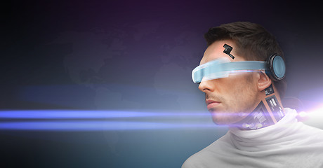 Image showing man with futuristic glasses and sensors