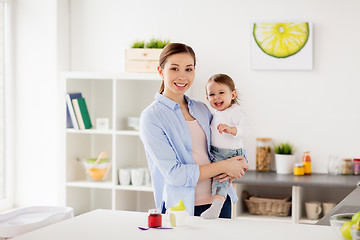 Image showing happy mother and little baby girl at home kitchen