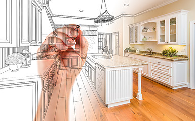 Image showing Hand Drawing Custom Kitchen Design With Gradation Revealing Phot