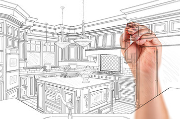 Image showing Hand of Architect Drawing Detail of Custom Kitchen Design