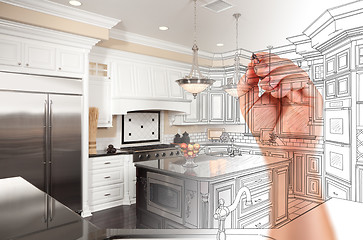 Image showing Hand Drawing Custom Kitchen Design With Gradation Revealing Phot