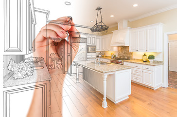 Image showing Hand Drawing Custom Kitchen Design With Gradation Revealing Phot