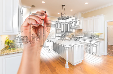 Image showing Hand Drawing Custom Kitchen Design With Gradation Revealing Phot