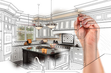 Image showing Hand Drawing Custom Kitchen Design With Gradation Revealing Phot