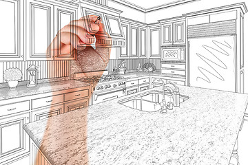 Image showing Hand of Architect Drawing Detail of Custom Kitchen Design