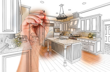 Image showing Hand Drawing Custom Kitchen Design With Gradation Revealing Phot