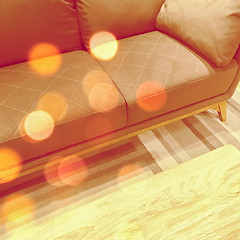 Image showing Bokeh lights in the living room with orange sofa