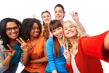 Image showing international group of happy women taking selfie
