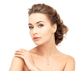 Image showing woman wearing shiny diamond necklace