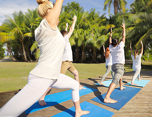 Image showing group of people making yoga exercises outdoors