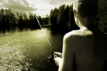 Image showing  Boy Fishing a summer day