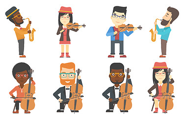 Image showing Vector set of musicians characters.