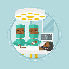 Image showing Two surgeons making operation vector illustration.