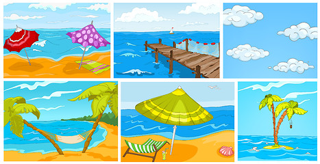 Image showing Vector cartoon set of summer backgrounds.