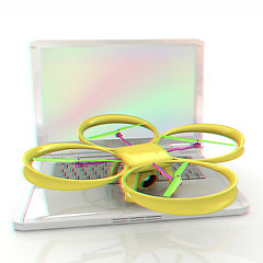 Image showing Drone and laptop. 3D render. Anaglyph. View with red/cyan glasse